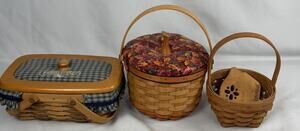 lot of 3 Vintage Longaberger baskets 2 with lids and inserts